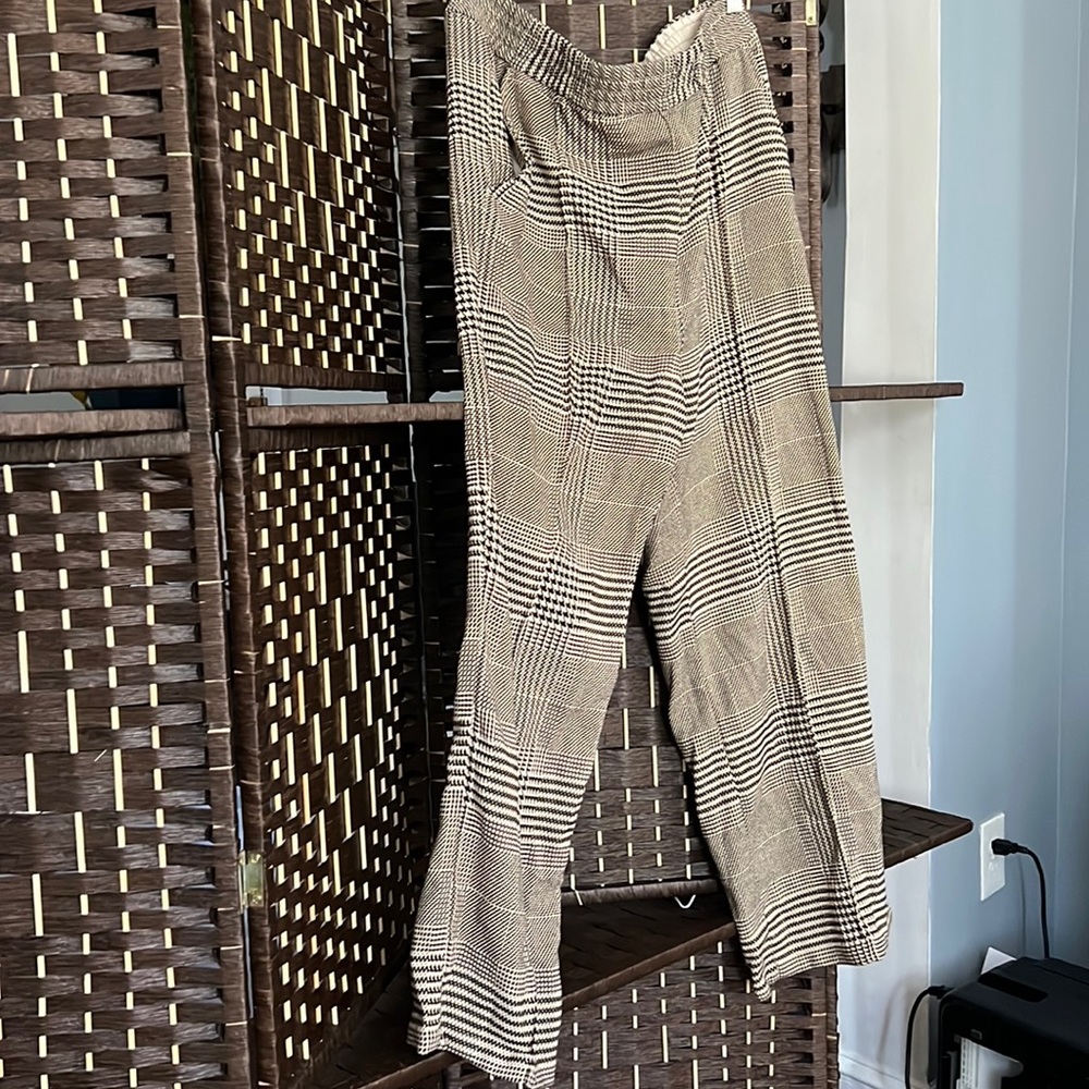 Brown and cream plaid pants